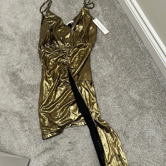 Meshki | Dresses | Brand New Never Worn Gold Draped Wrap Mini Dress | Poshmark Meshki | Dresses | Brand New Never Worn Gold Draped Wrap Mini Dress | Poshmark